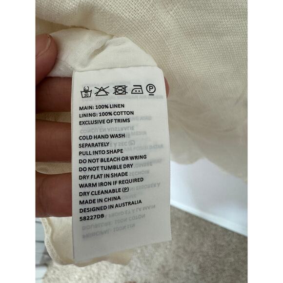 Bardot Puff Sleeve Linen Mini Dress Women’s Size 8 US Beige - Picture 7 of 7